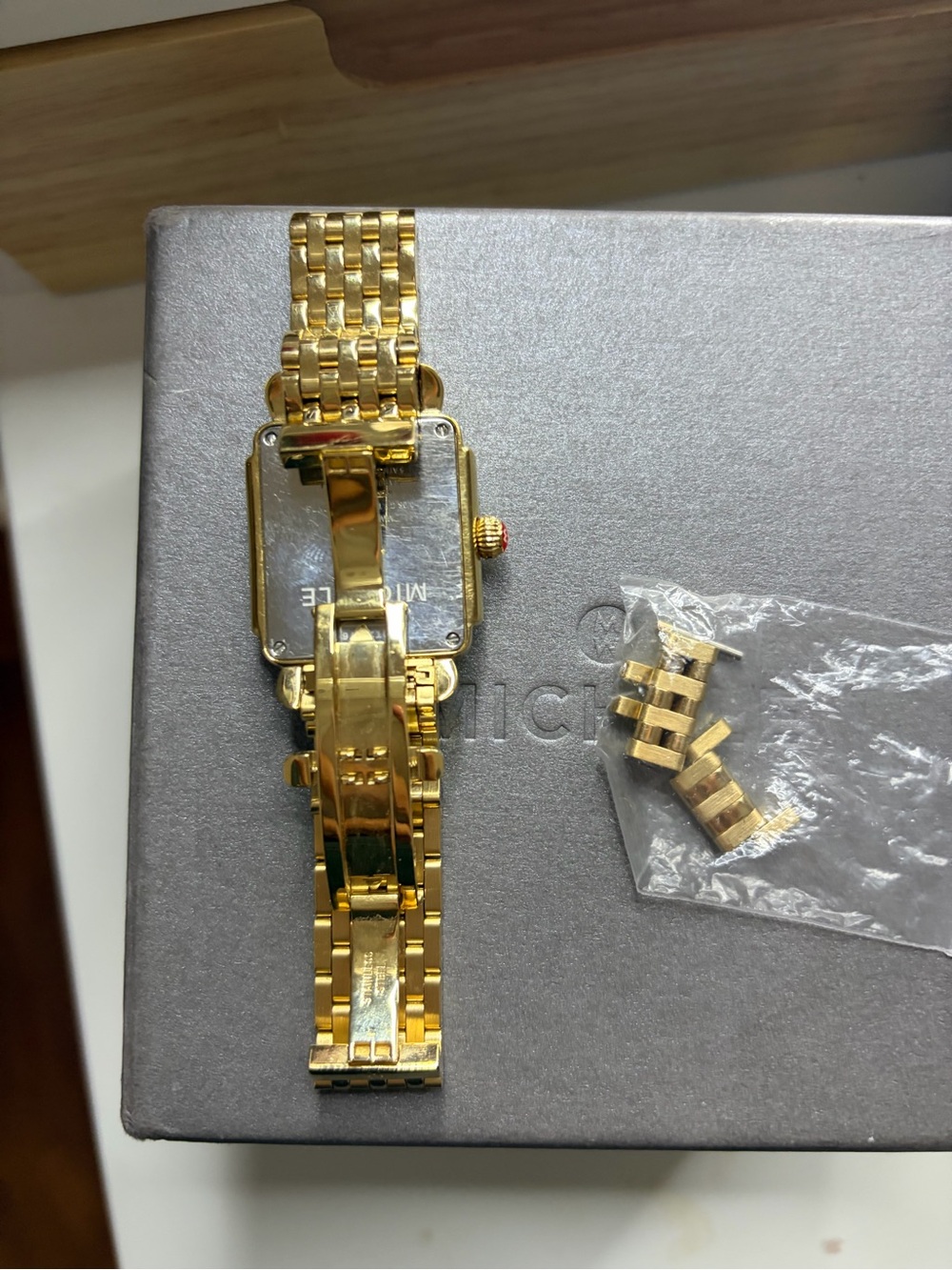 Michele 18k plated Gold Women's Bracelet Watch with white Dial and Diamonds - Picture 5 of 5